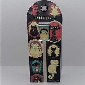 BookJigs Ribbon Clip Bookmark Cat Design Blue & Ivory NEW